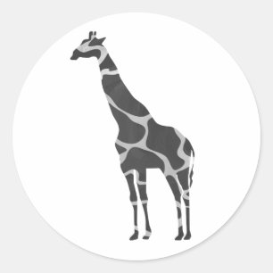 Giraffe Black and Grey Silhoutte Classic Round Sticker