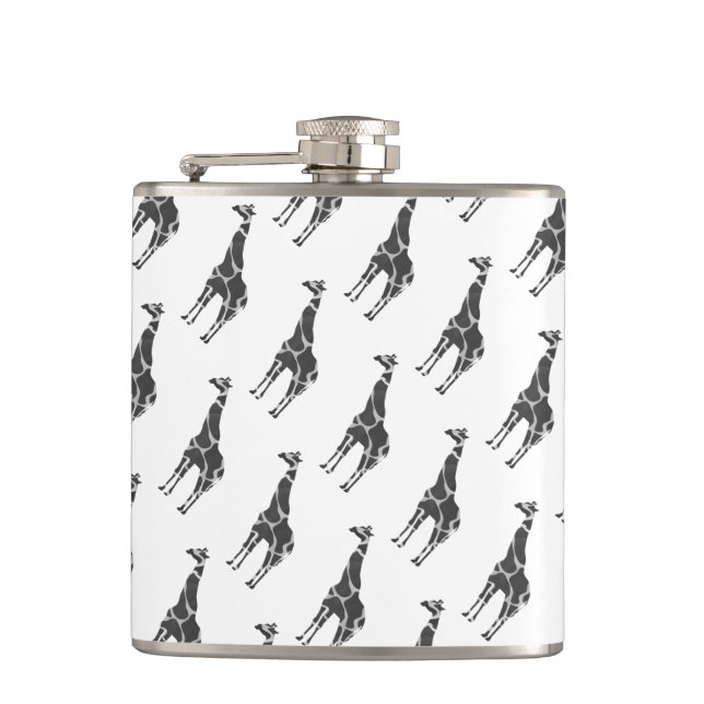 Giraffe Black and Grey Silhoutte Hip Flask (Front)