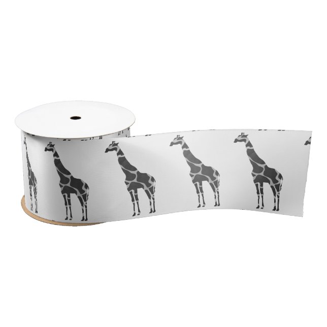 Giraffe Black and Grey Silhoutte Satin Ribbon (Spool)