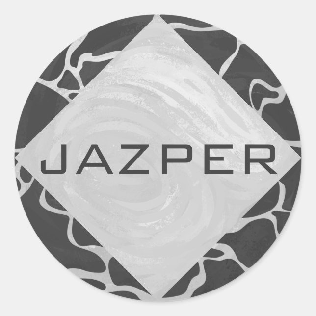 Giraffe Black and Light Grey Monogram Classic Round Sticker (Front)