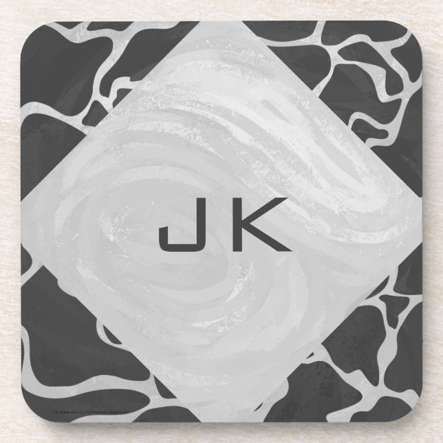 Giraffe Black and Light Grey Monogram Coaster (Front)
