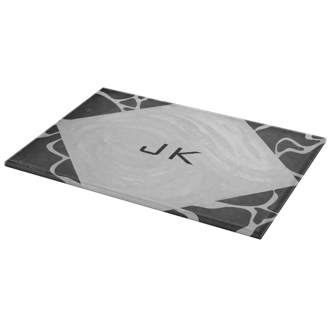 Giraffe Black and Light Grey Monogram Cutting Board (Corner)