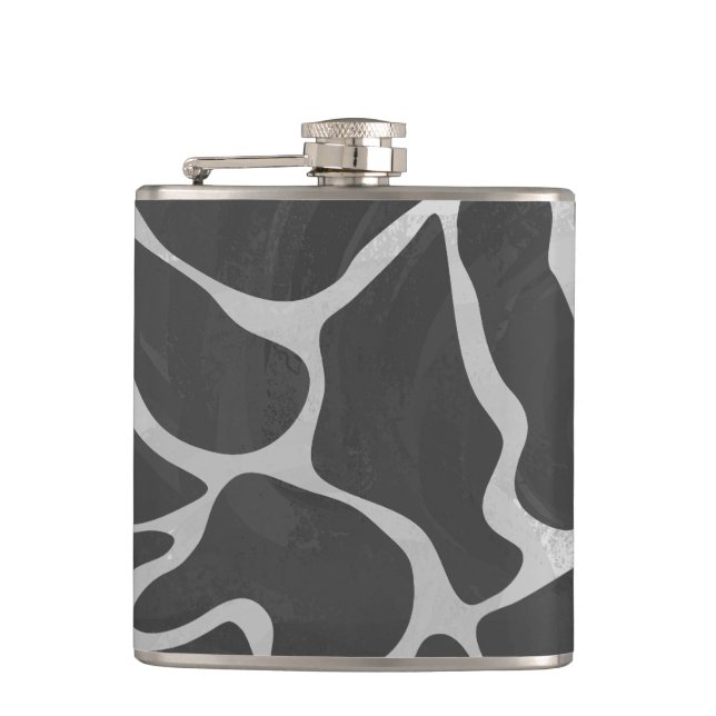 Giraffe Black and Light Grey Print Hip Flask (Front)