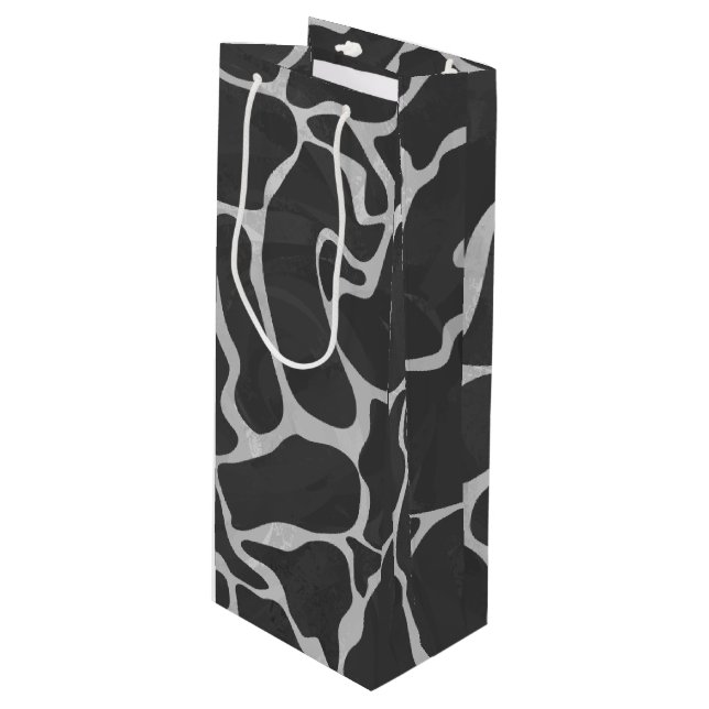 Giraffe Black and Light Grey Print Wine Gift Bag (Front Angled)