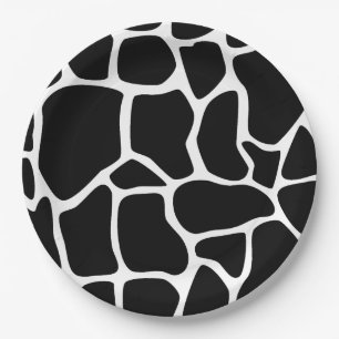 Giraffe black and white print paper plate