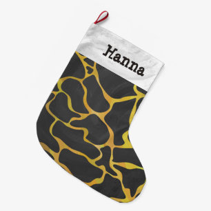 Giraffe Black and Yellow Large Christmas Stocking