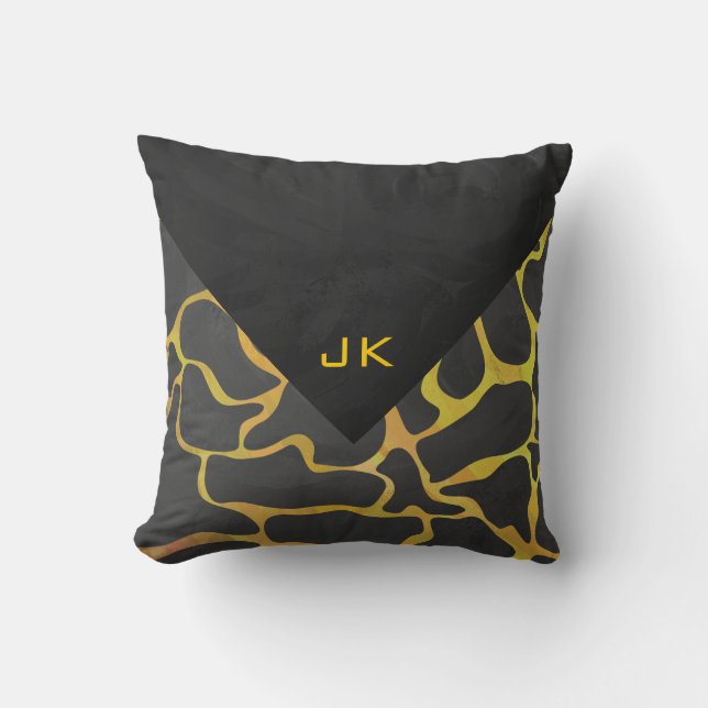 Giraffe Black and Yellow Print Cushion (Front)