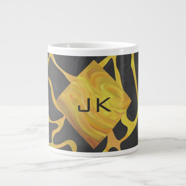 Giraffe Black and Yellow Print Large Coffee Mug (Front)