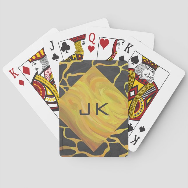 Giraffe Black and Yellow Print Playing Cards (Back)
