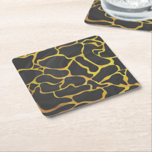 Giraffe Black and Yellow Print Square Paper Coaster