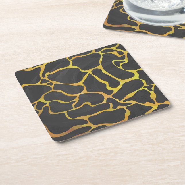 Giraffe Black and Yellow Print Square Paper Coaster (Angled)