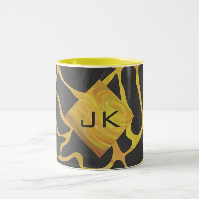 Giraffe Black and Yellow Print Two-Tone Coffee Mug (Center)