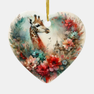 Giraffe Bloomscape Watercolor Floral Safari  Ceramic Tree Decoration