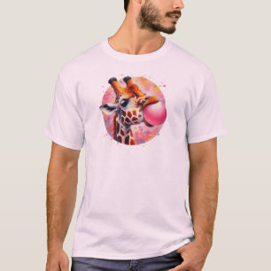 Giraffe Blowing Bubble gum Print T-Shirt
