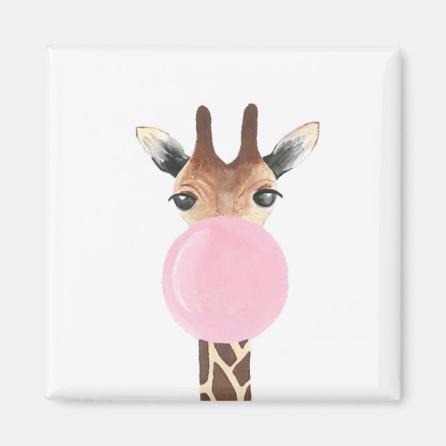 Giraffe blowing bubblegum magnet (Front)