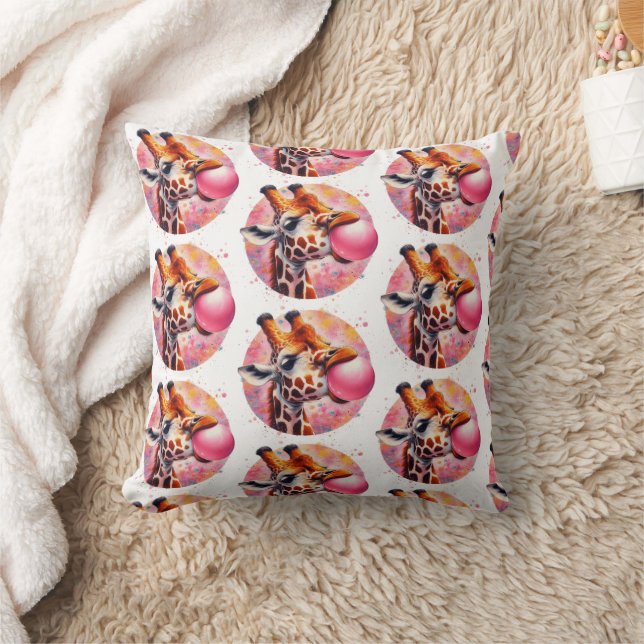 Giraffe Blowing Bubblegum Print Cushion (Blanket)