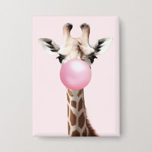 Giraffe Blowing Pink Bubble Gum Whimsical Art