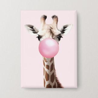 Giraffe Blowing Pink Bubble Gum Whimsical Art