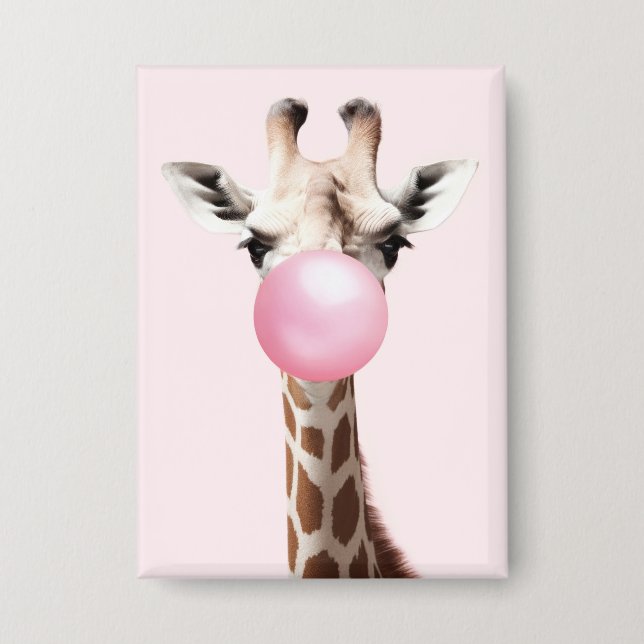 Giraffe Blowing Pink Bubble Gum Whimsical Art (Front)
