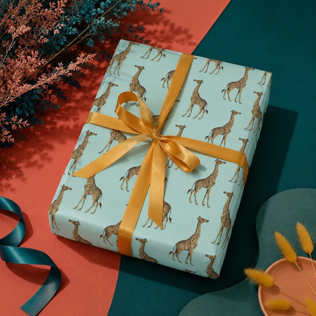 Giraffe Blue and Golden Wrapping Paper (Creator Uploaded)
