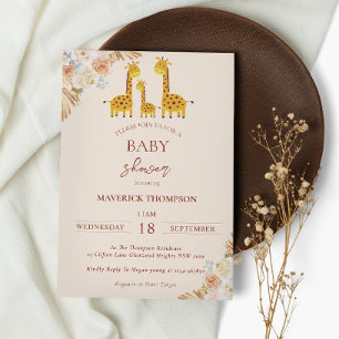 Giraffe Bohemian Dried Grass Baby Shower Invitation