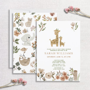 Giraffe Boho Safari Animals Baby Shower Invitation