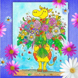Giraffe bouquet postcard