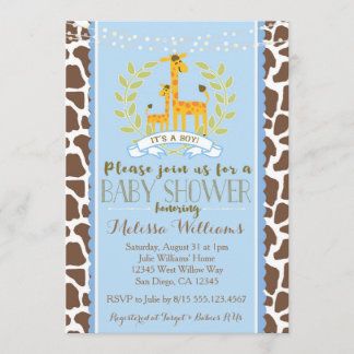 Giraffe Boy Blue Baby Shower Invitation
