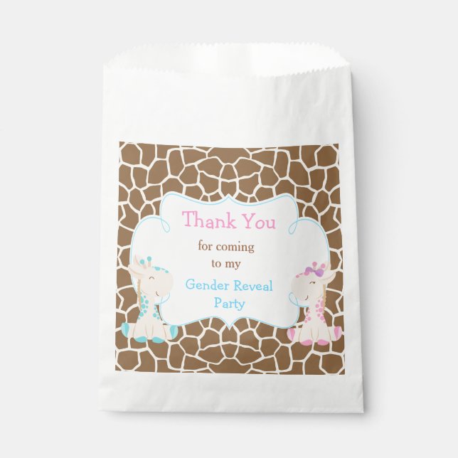 Giraffe Boy & Girl Gender Reveal Party Favour Bags (Front)
