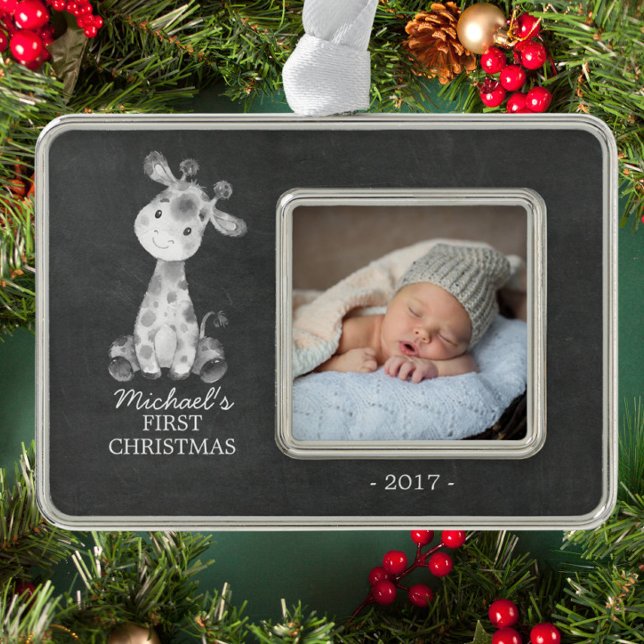 Giraffe Boys Baby's First Christmas Photo Ornament (Creator Uploaded)