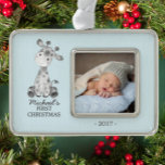 Giraffe Boys Baby's First Christmas Photo Ornament<br><div class="desc">Cute jungle safari giraffe  baby Boys First Christmas Ornament. . Matching items available in our shop.</div>