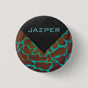 Giraffe Brown and Teal Print 3 Cm Round Badge