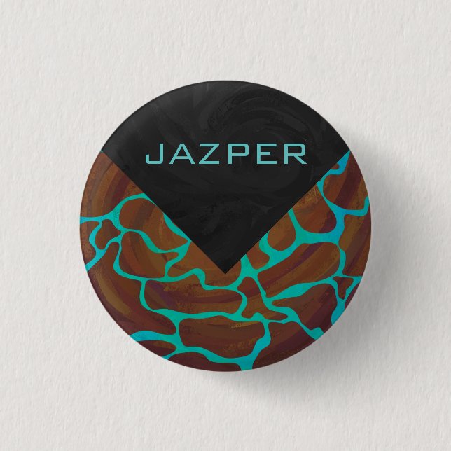 Giraffe Brown and Teal Print 3 Cm Round Badge (Front)