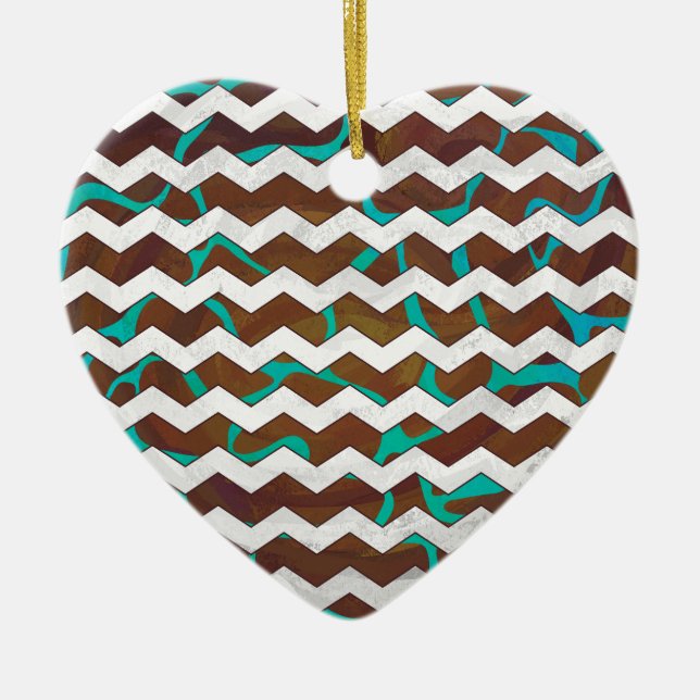Giraffe Brown and Teal Print Ceramic Tree Decoration (Front)