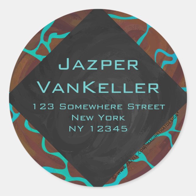 Giraffe Brown and Teal Print Classic Round Sticker (Front)