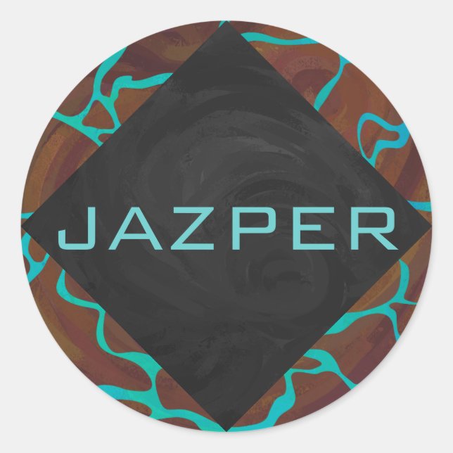 Giraffe Brown and Teal Print Classic Round Sticker (Front)