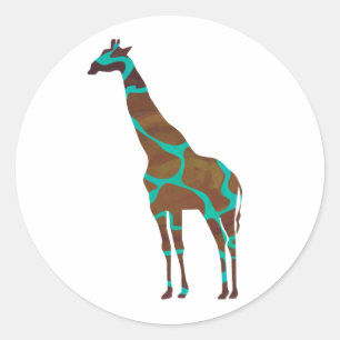 Giraffe Brown and Teal Print Classic Round Sticker