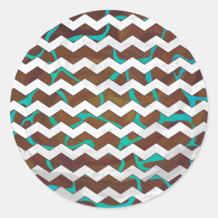 Giraffe Brown and Teal Print Classic Round Sticker