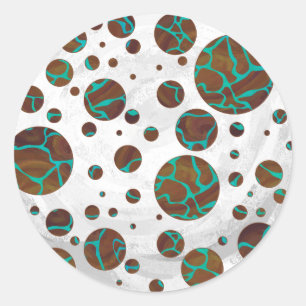 Giraffe Brown and Teal Print Classic Round Sticker