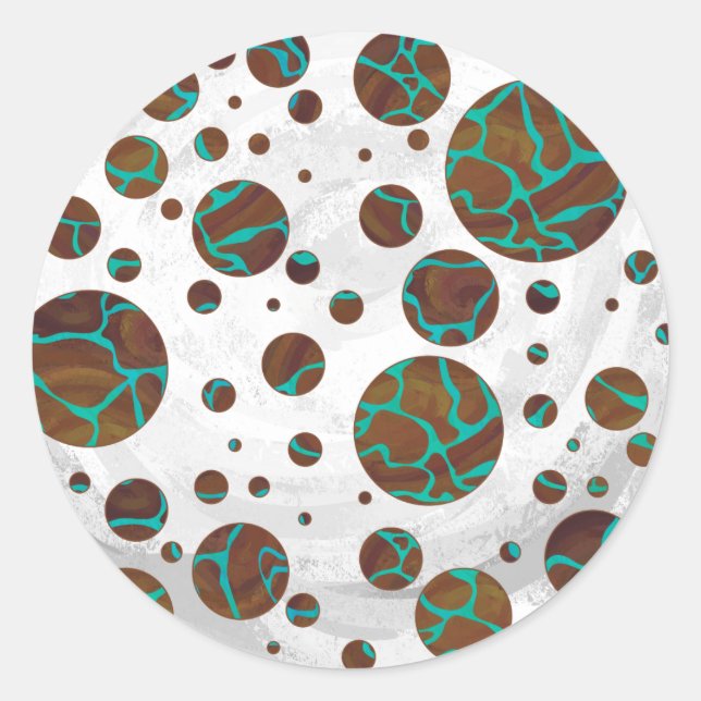 Giraffe Brown and Teal Print Classic Round Sticker (Front)