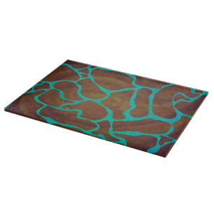Giraffe Brown and Teal Print Cutting Board