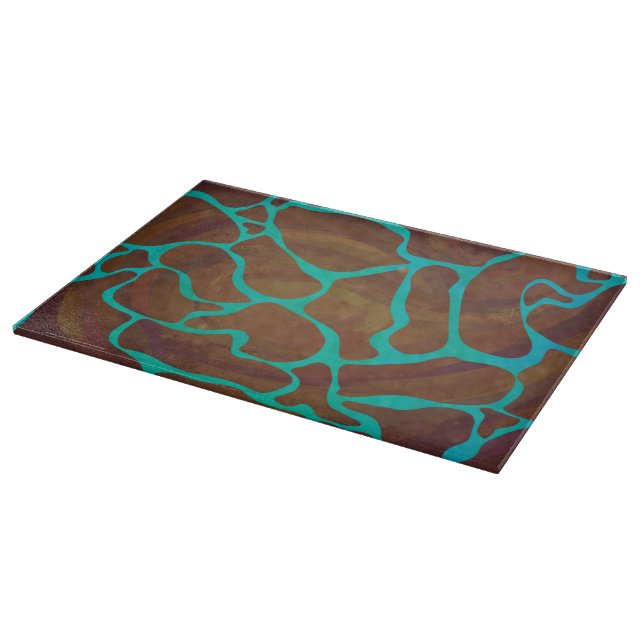Giraffe Brown and Teal Print Cutting Board (Corner)