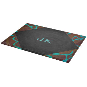 Giraffe Brown and Teal Print Cutting Board
