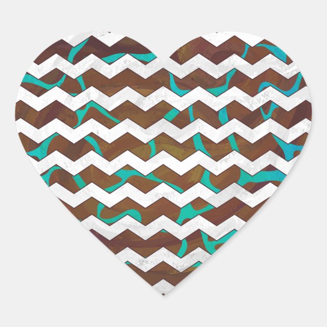Giraffe Brown and Teal Print Heart Sticker (Front)
