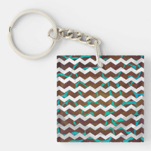 Giraffe Brown and Teal Print Key Ring