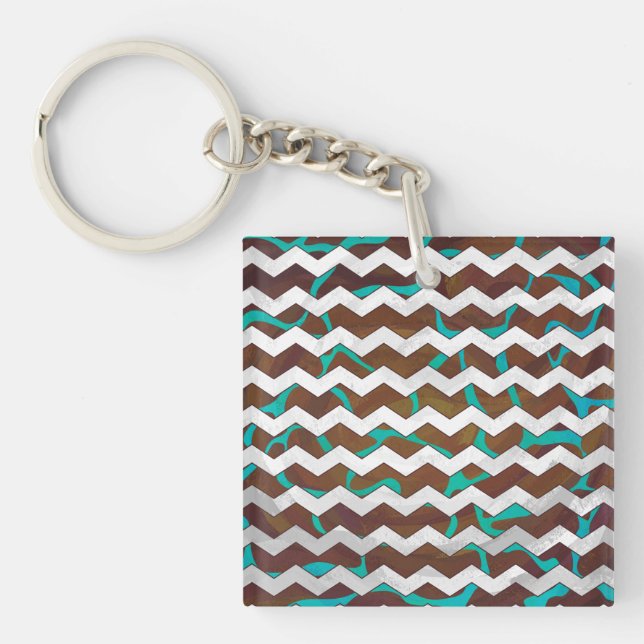 Giraffe Brown and Teal Print Key Ring (Front)