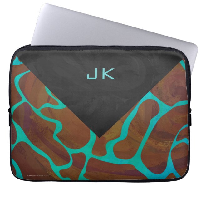 Giraffe Brown and Teal Print Laptop Sleeve (Front)