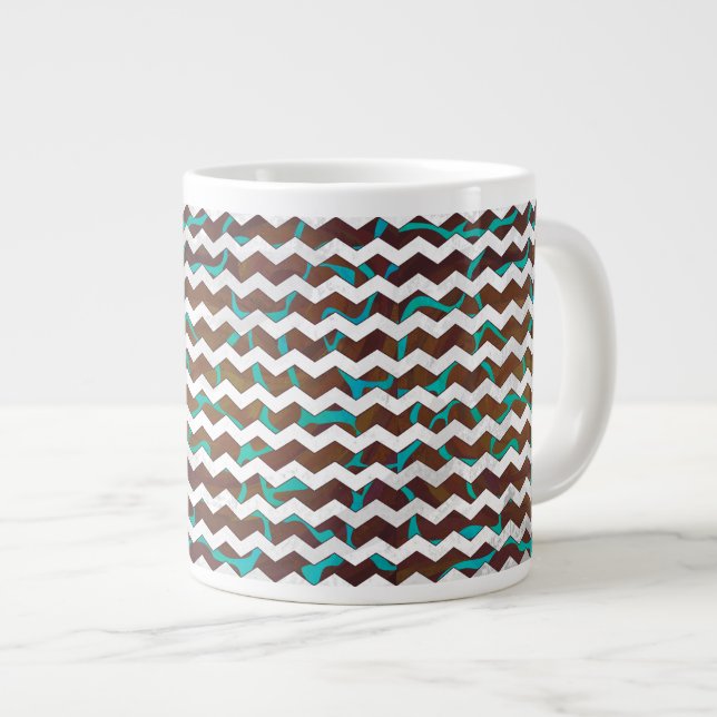 Giraffe Brown and Teal Print Large Coffee Mug (Front Right)