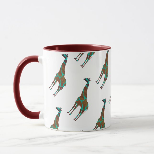 Giraffe Brown and Teal Print Mug (Left)