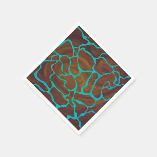Giraffe Brown and Teal Print Napkin (Corner)